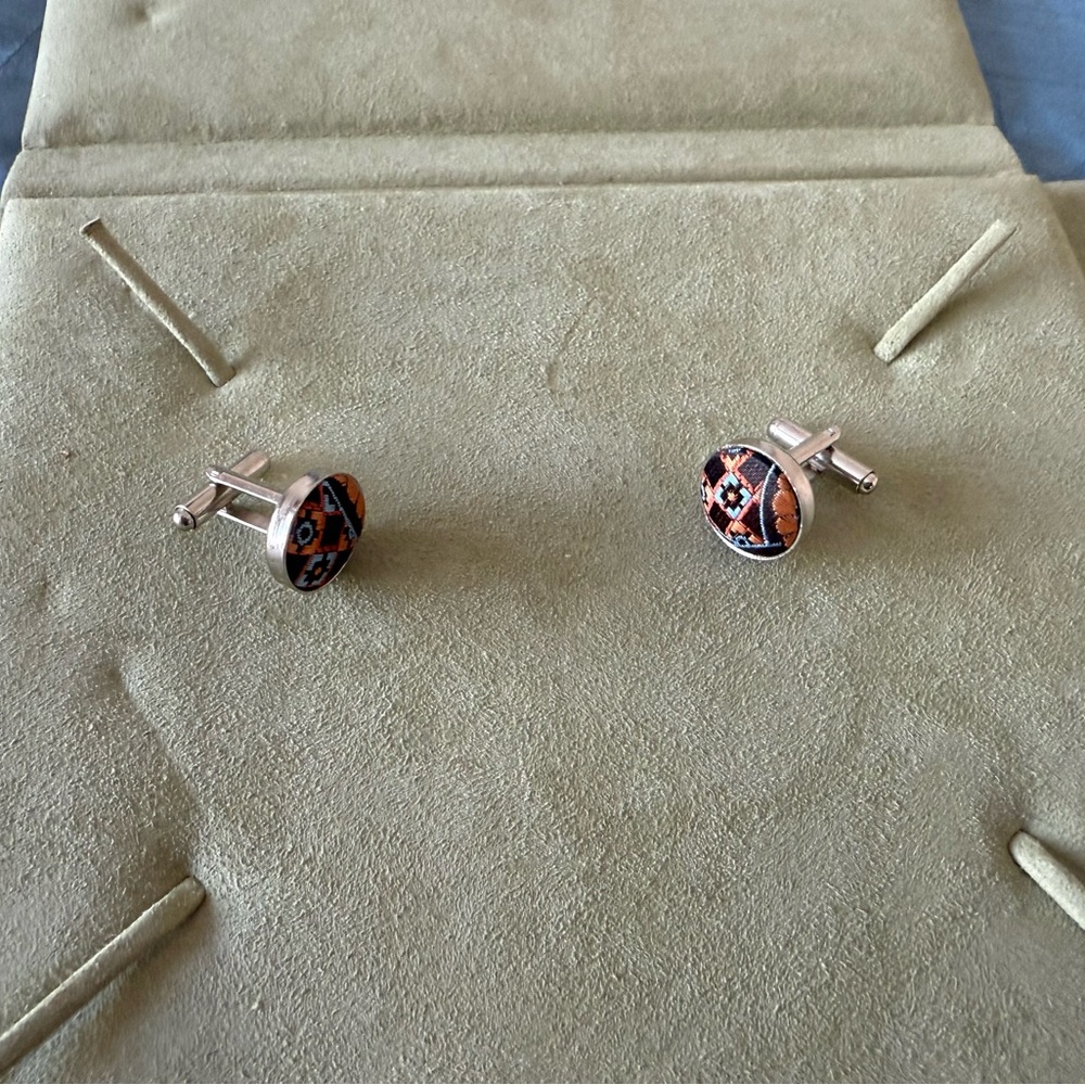 Silver And Brown Patterned Cufflinks - image 1